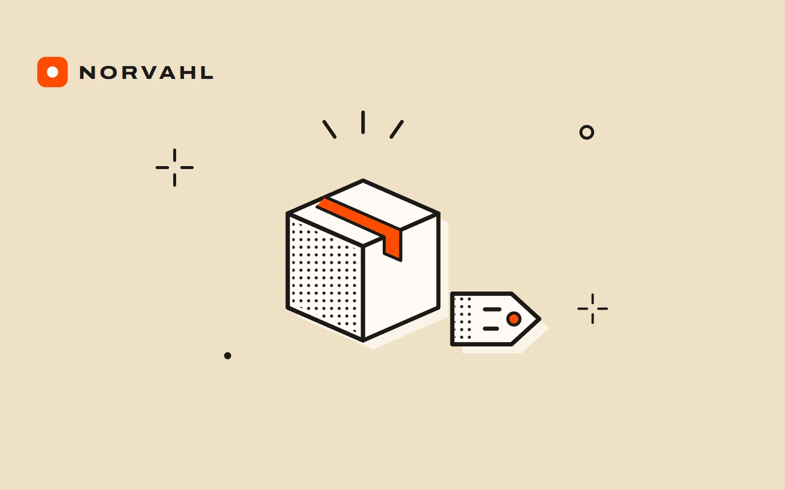 A parcel with a small price tag beside it, drawn in black line on sand.